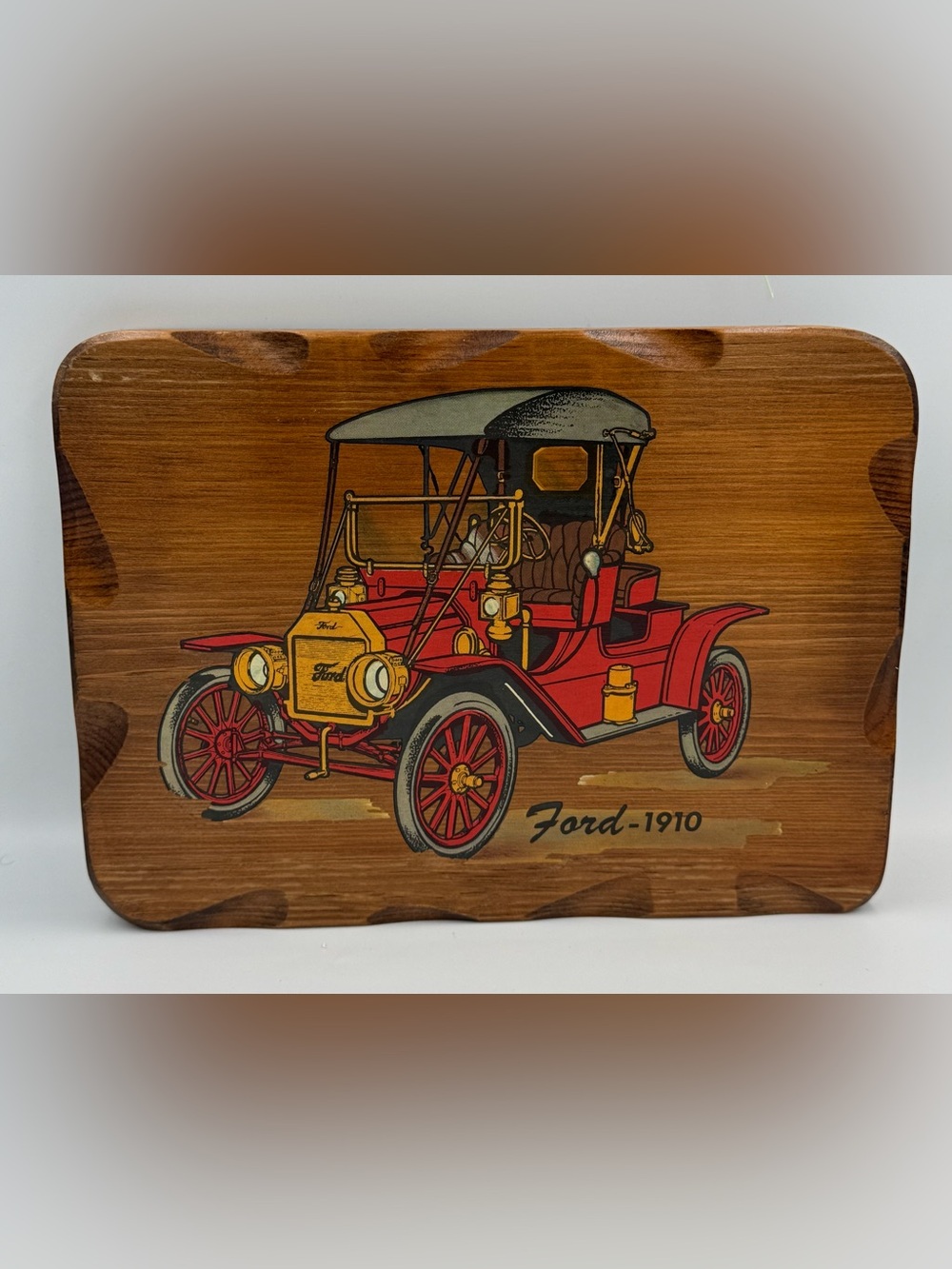 Vintage 1910 Ford Model T Wood Wall Plaque Antique Car Decor Handmade Style 12”